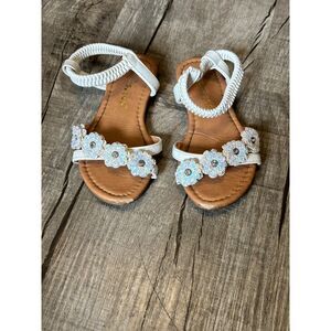 Girls White Flower Sandals Size 9 – Sparkly Floral Strap Summer Shoes